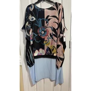 NEW IC Collection Hi Low Tunic Top Sz M Floral Front Solid Back $198